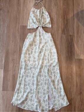 Floral Cutout Halter Maxi Dress in Light Cream and Sage